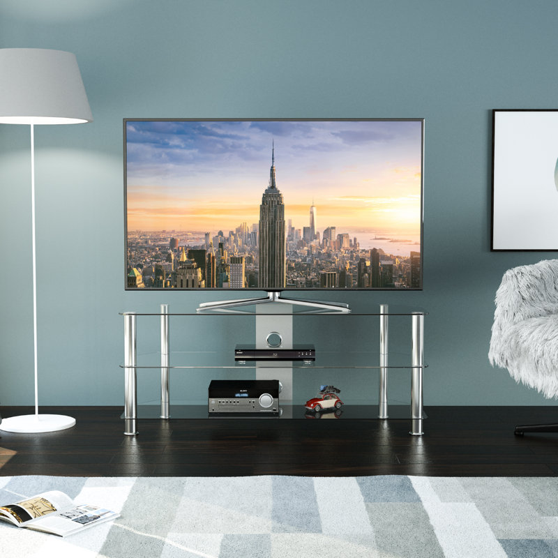 Byrge TV Stand for TVs , 50cm H x 60cm W x 42cm D, Chrome/Clear Glass