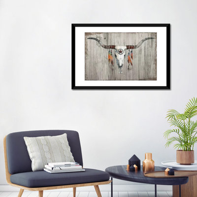 «Longhorn on Dark Grey Wood», reproduction sur toile