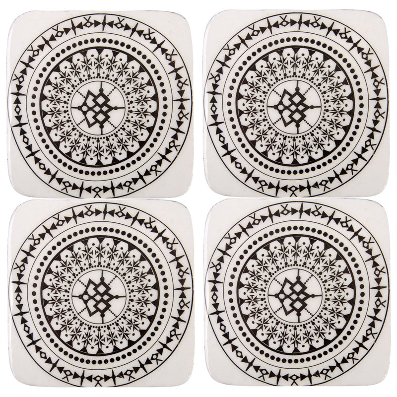 Wood Square 4 Piece Coaster Set