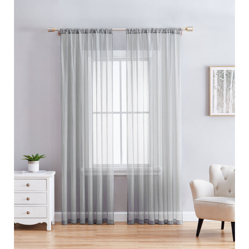 Paire de rideaux transparents avec passe-tringle Terylene, Gris foncé, L 54 po x L 95 po