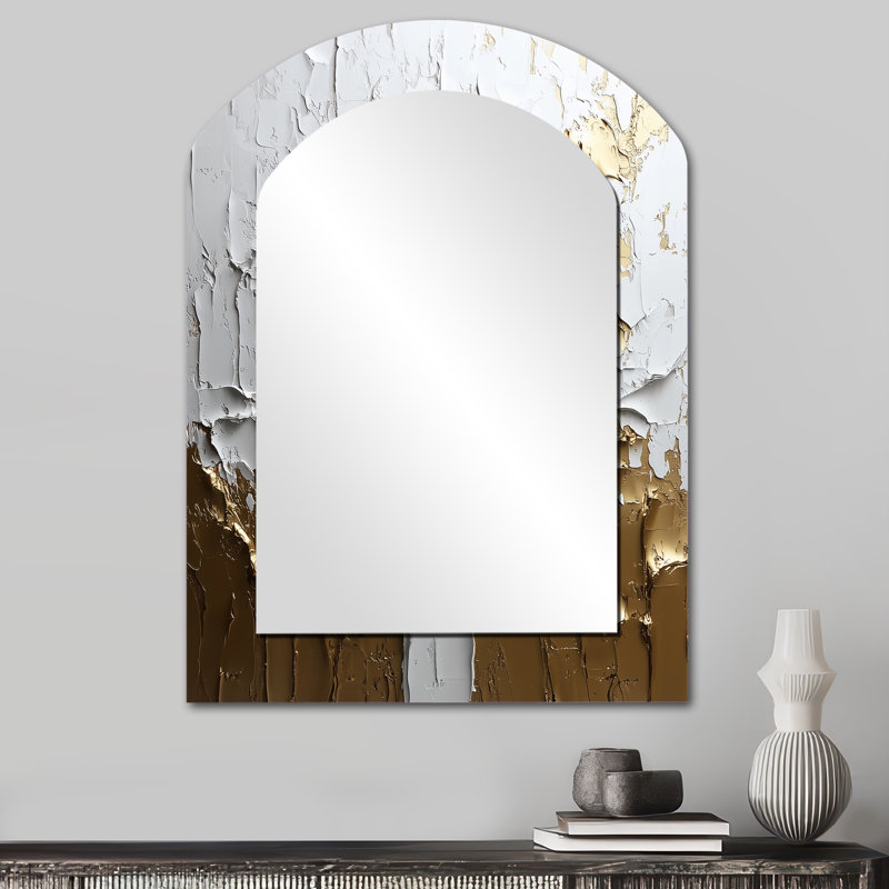 White An Gold Christianity Cross Dream II - Christianity Asymmetrical Mirror, White Arch Unique Wall Mirror, Printed Metal Art