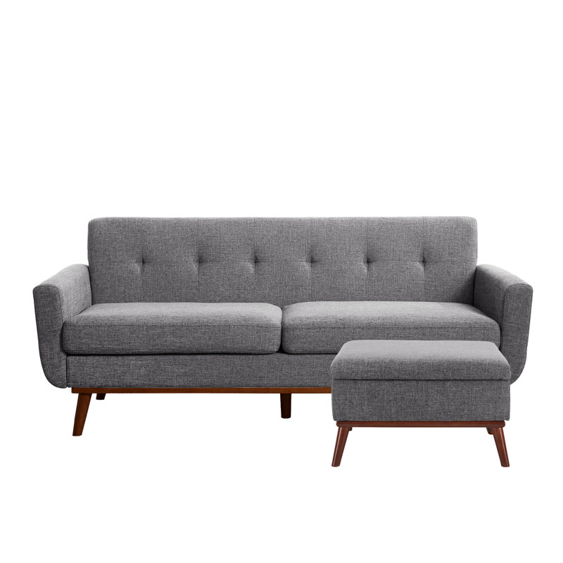 Ensemble de salon 78 po avec accoudoirs carrés capitonnés avec repose-pieds capitonné, Gris
