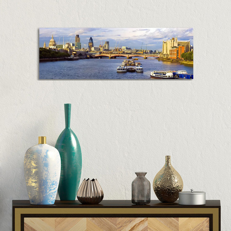 River Thames View Of The City Of London Skyline With Blackfriars Bridge, London, England, United Kingdom by Panoramic Images - Panoramic Gallery-Wrapped Canvas Giclée on Canvas