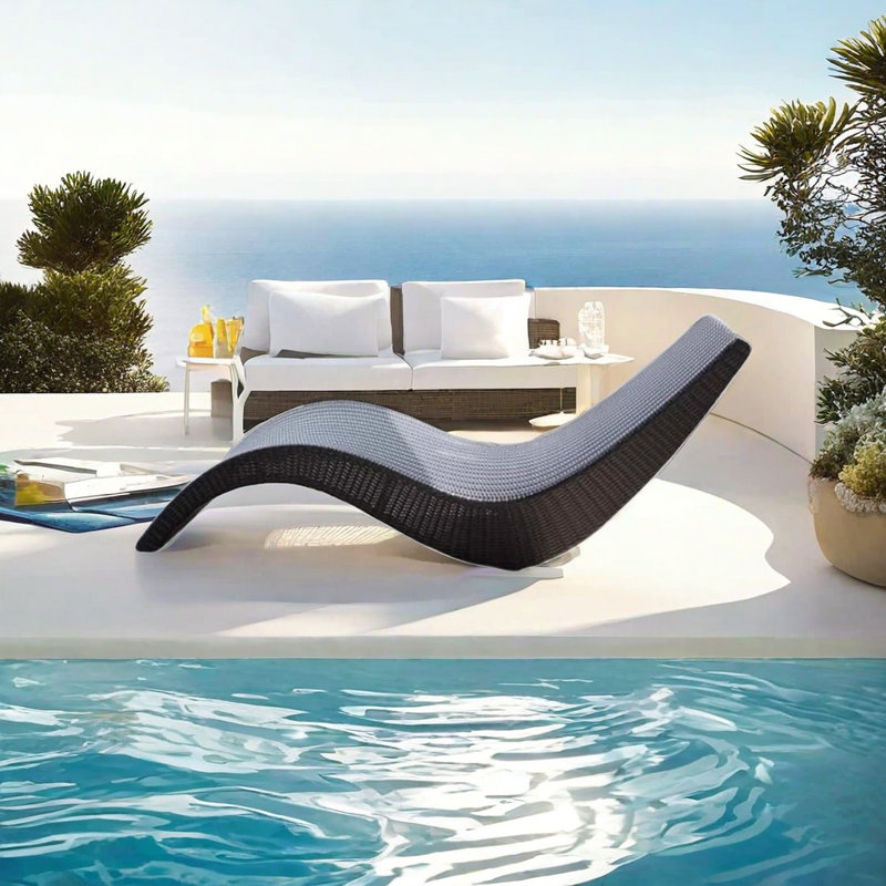 Outdoor Wicker Chaise Lounge, Black
