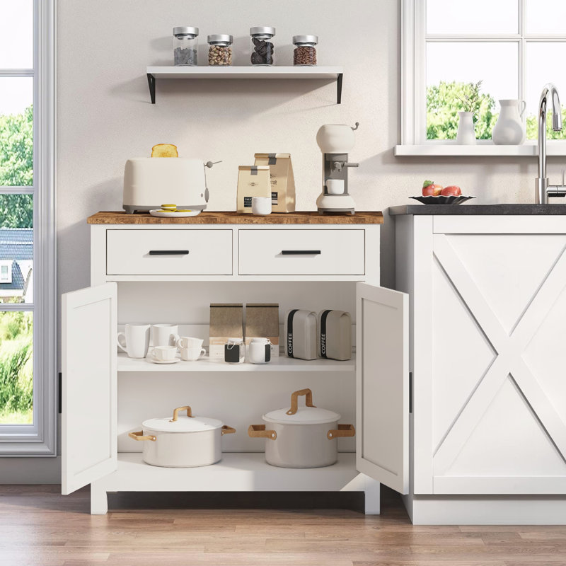 Armoire de rangement de cuisine, armoire de ferme moderne avec rangement, White