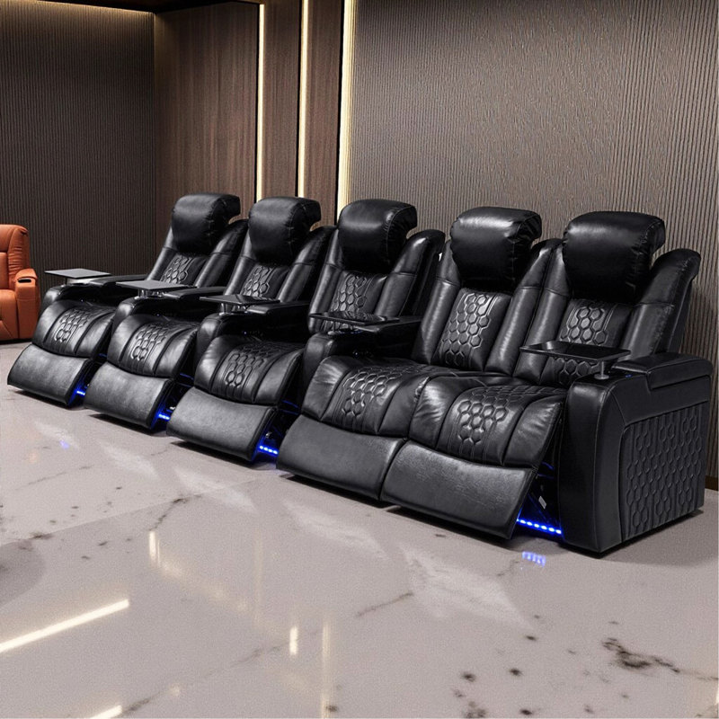 Fauteuil inclinable électrique avec appui-tête réglable, siège de cinéma maison en cuir nappa de qualité supérieure avec éclairage à DEL RVB et charge USB