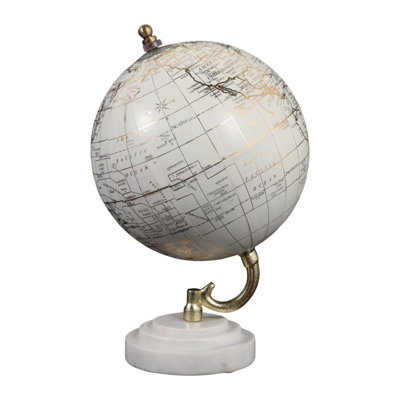 Globe décoratif avec base en marbre strié pour décor de salon - Décoration moderne pour la maison et le bureau - 10 po, blanc et or
