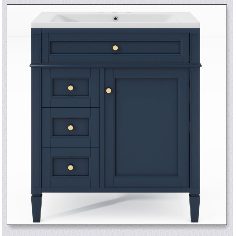 Meuble-lavabo de salle de bain 30 po avec lavabo supérieur, meuble-lavabo moderne avec 2 tiroirs et tiroir basculant, meuble-lavabo simple