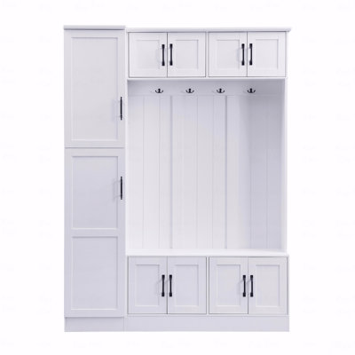 79'' Tall Modern Hall Tree With Storage Function Rack With Shoe, 4-Inch-1 Multifunctional Design For Entryway Use Bench With 6 Cabinets, 4 Coat Hooks And  Adjustable Shelf