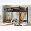 Grand lit mezzanine en métal avec échelles, tablettes de rangement, bibliothèque, sans sommier tapissier et design chic, noir-635997638