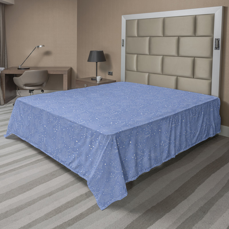 Drap plat moderne de style bohème Ambesonne, Bleu ciel et bleu / motif floral blanc, Drap plat de taille très grand