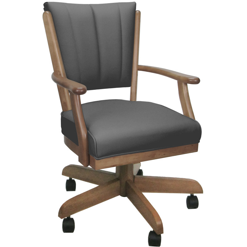 Leather Solid Wood Dining Caster Chair, Gray, Natural Wood