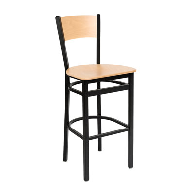 Dale Solid Wood Back Barstool - Back - Wood Seat - Steel Frame - Sand Black Finish