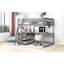Lit mezzanine double avec bureau et tablettes, deux tiroirs intégrés, gris