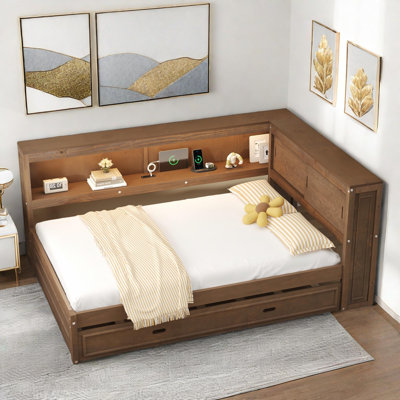 Wooden Daybed With Storage Shelves, Charging Station, Led And Trundle by Brayden Studio