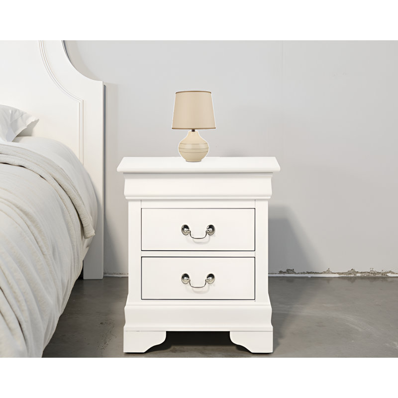 Table de chevet 2 tiroirs Temara White, Blanc