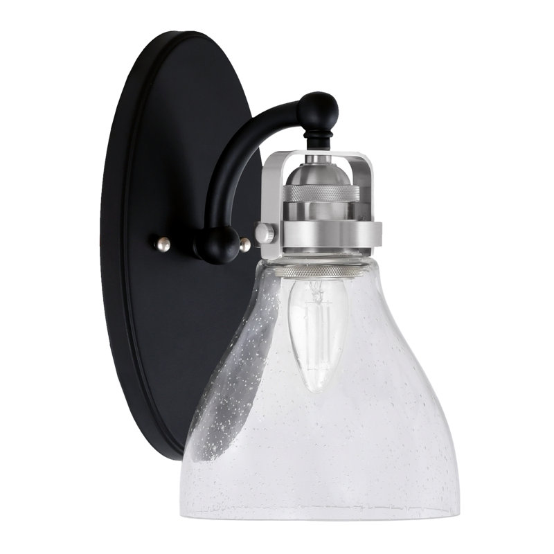 Applique murale Easton, fini noir mat et nickel brossé, verre bullé transparent de 15,9 cm (6,25 po), Noir mat/nickel brossé