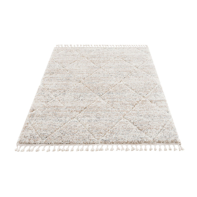 Tapis de bain Talas en treillis crème, L 7 pi x l 5 pi 3 po