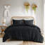 Housse de couette simple / simple à pince XL en noir, revers en microfibre, 2 taies décoratives, attaches intérieures à fermeture à boutons