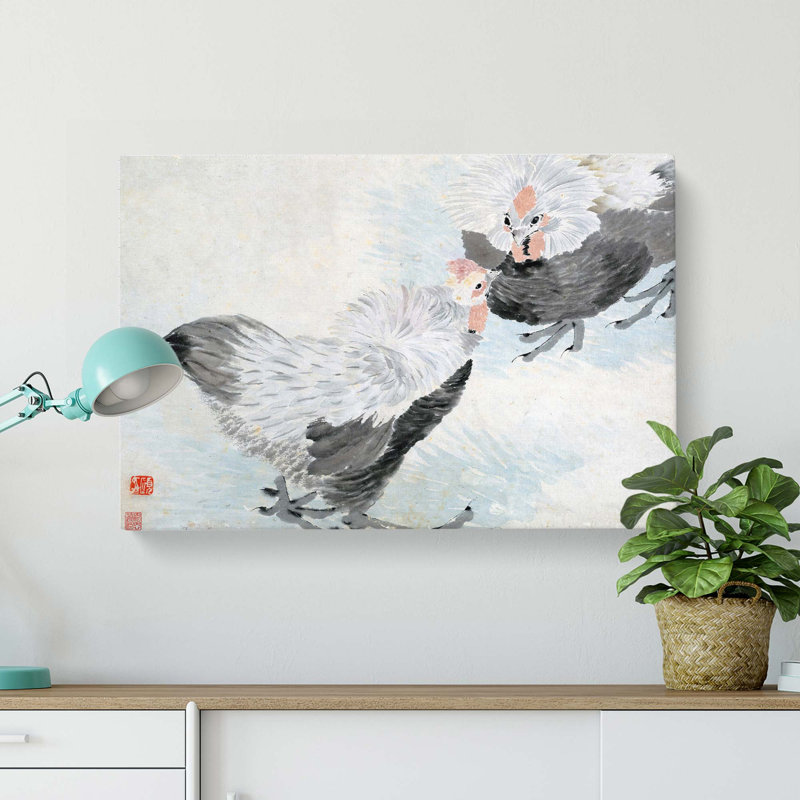 Two Roosters by Ren Yi - Wrapped Canvas, 35cm H x 50cm W x 3cm D