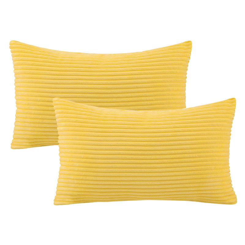 Coussin décoratif en velours côtelé rayé, coussin décoratif texturé de couleur unie, Rectangle 12"H x 20"W, Yellow