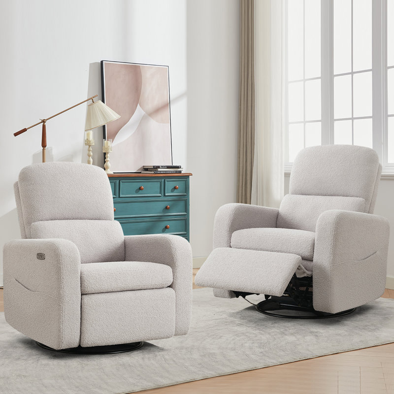 Gray Faux Leather Swivel Rocker Recliner with USB Port