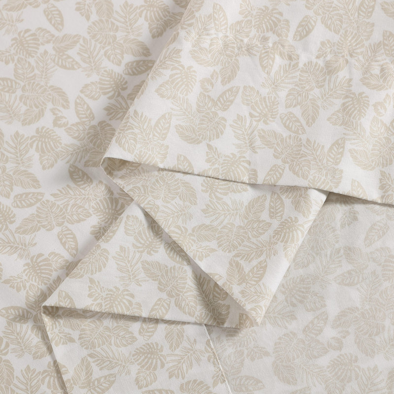 Tommy Bahama Casablanca Garden Shower Curtain, Ensemble de draps pour grand lit avec 2 taies d'or, Fronde voyage beige