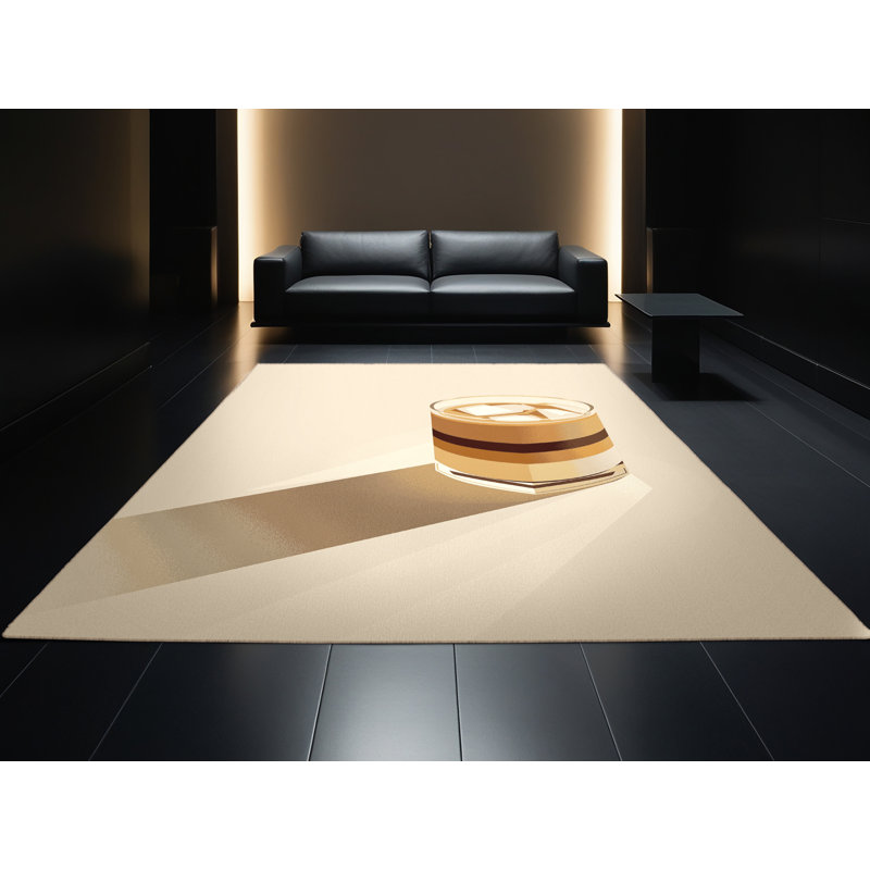 Machine Washable Templeton Iced Coffee Glass Minimalist Rug in Beige – Beige Binding, 7x9