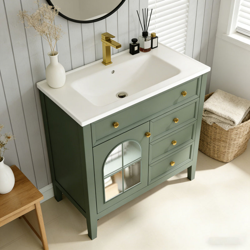 Armoire de salle de bain 35,6 po, Green+Sink +1door