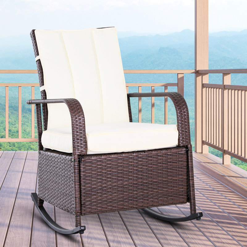 Fauteuil inclinable à bascule pour la cour arrière, dossier et repose-pieds réglables, chaise d'extérieur rembourrée beige, jardin