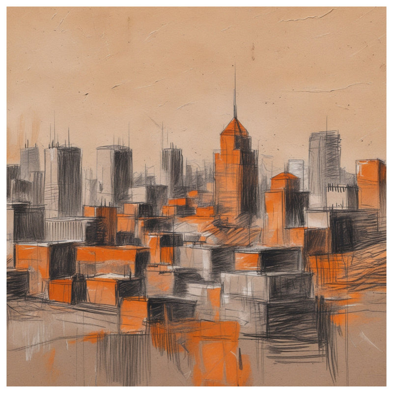 Orange Cityscape Sketch Comforter, Twin