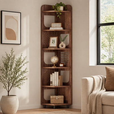 Bibliothèque 71,65 "de haut à 6 niveaux de style brun rustique pour coin salon, bureau, chambre à coucher