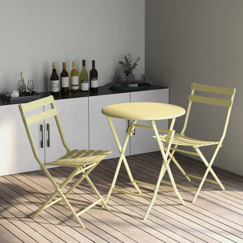 Bistro de patio jaune pliable - Chaises et table en métal 3 pièces pour la détente en terrasse