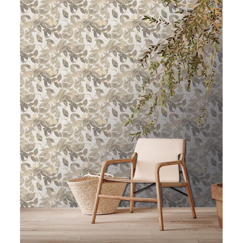 Rouleau de papier peint botanique feuilles de hêtre Naxhi 33 pi x 21 po, Taupe chaleureux
