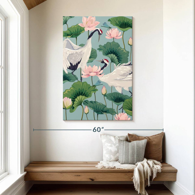Brampt Cranes And Lotuses, 48" H x 32" W