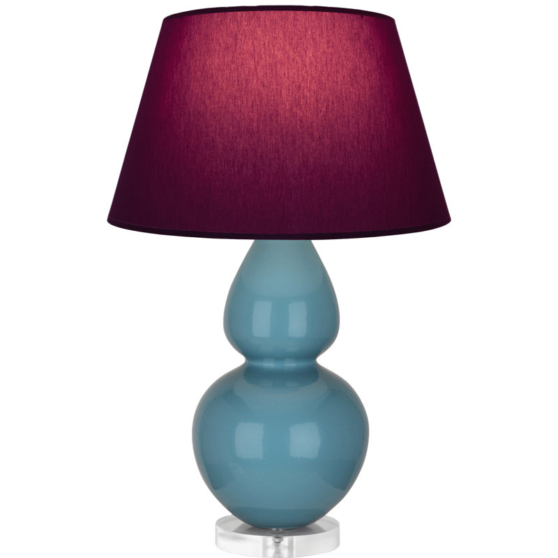 Lampe de table double gourde en céramique, Prune / lavande, Bleu acier émaillé / argent