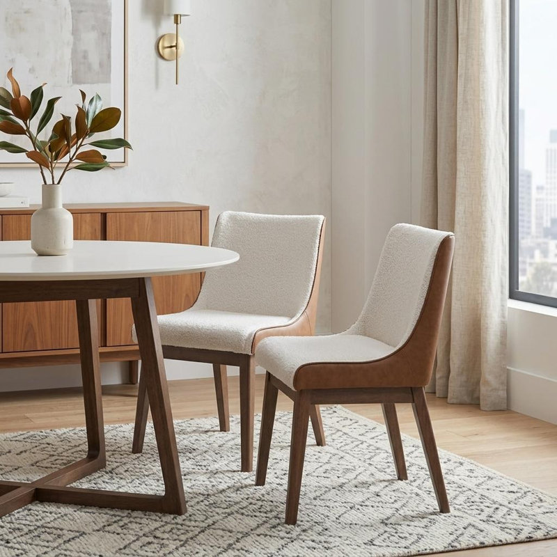 Ensemble de deux chaises d'appoint en velours brun et blanc
