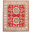 Tapis unique en laine noué à la main de style Gazni rouge et beige des années 2010 de 8 pi 1 po x 9 pi 7 po Qaiden