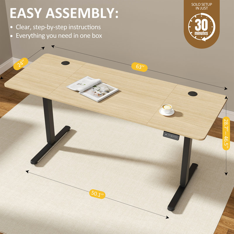 Bureau debout réglable électrique Oishee, 46.5" H x 63" W x 24" D,  Yellow/Black