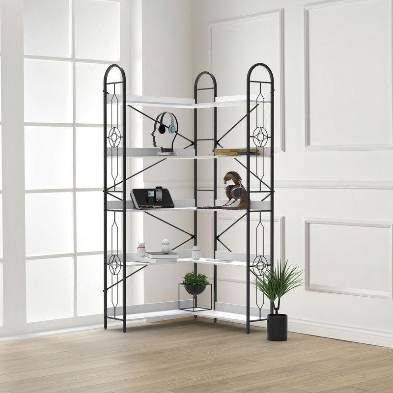 Bibliothèque d'angle multifonctionnelle à 5 niveaux avec tablettes ouvertes pour le rangement domestique