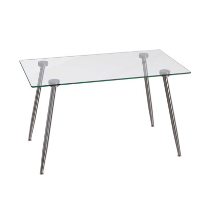 Glass Dining Table, Modern Rectangular Table With Tempered Glass Tabletop & Sliver Metal Legs, Simplistic Kitchen Table, Versatile Table For Home Office (0 Damage)