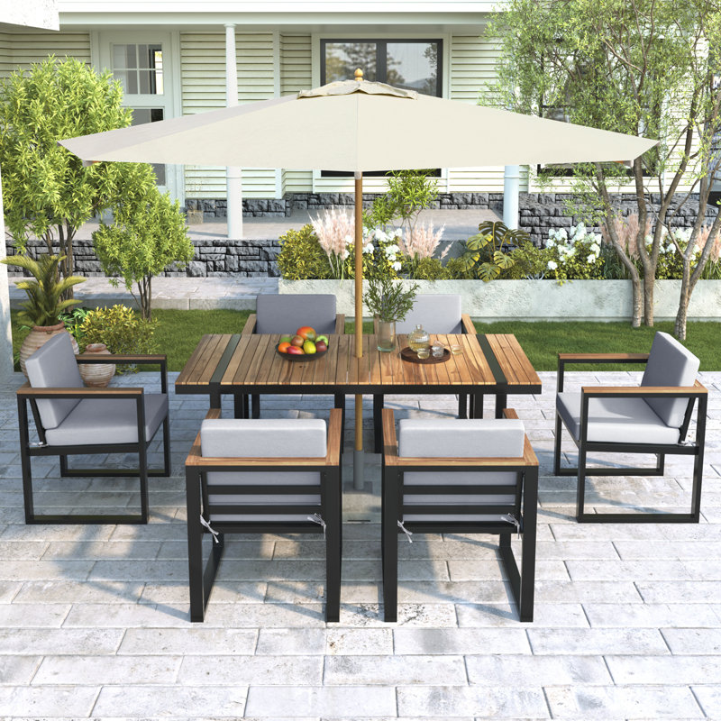 Ensemble de salle à manger de patio 7 pièces avec table et chaises toutes saisons, Gris