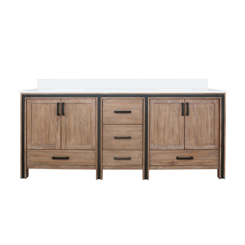 Meuble-lavabo double Augustine, Bois de grange rustique, 30", Marbre de culture blanc
