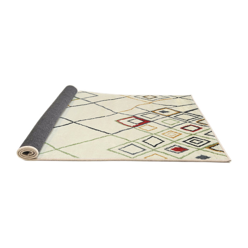 Tapis contemporain beige / rouge, Rond 5 pi