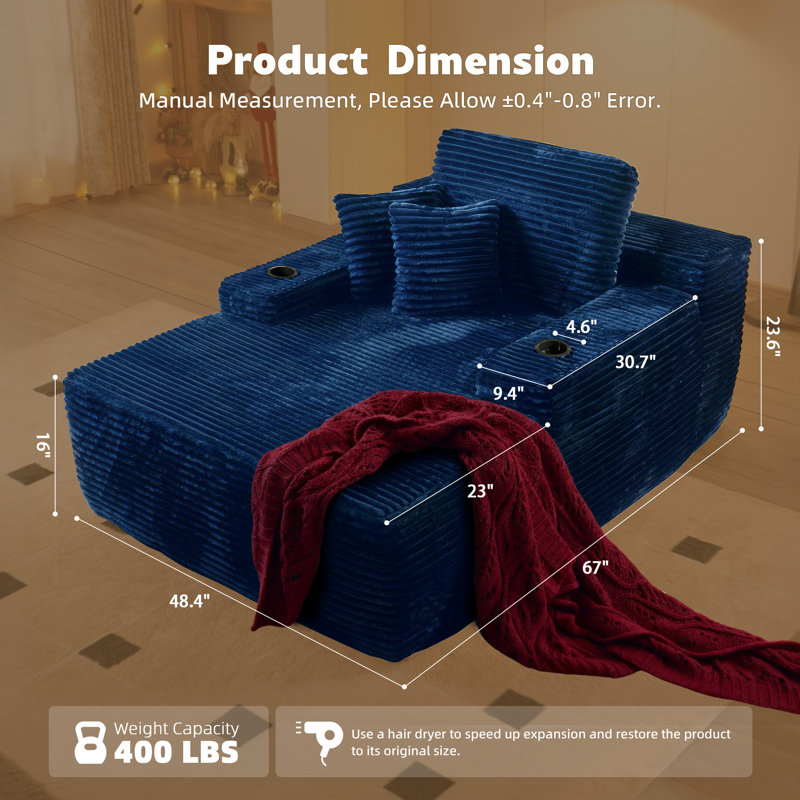 Canapé modulaire rembourré 1 pièce Boneless, Velours côtelé brun