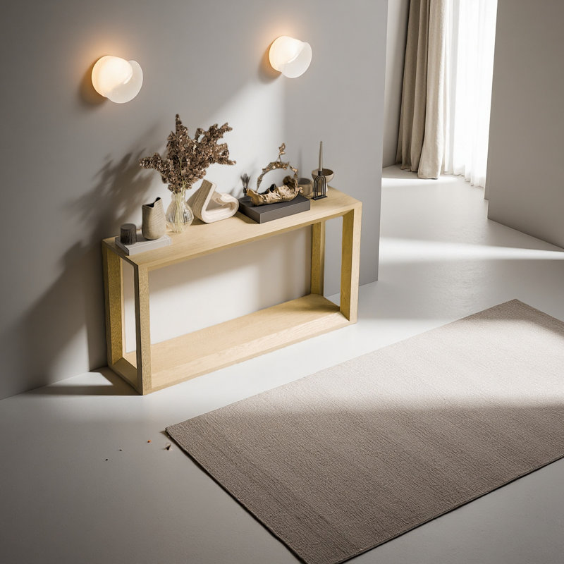 60" Rectangular Solid Wood Veneer Console Table, Wide Sofa Table, Behind Couch Table, Oak Wash