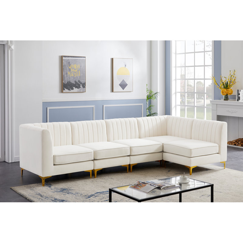 Canapé modulaire en velours réversible de 119 po de largeur Enson, Velours crème