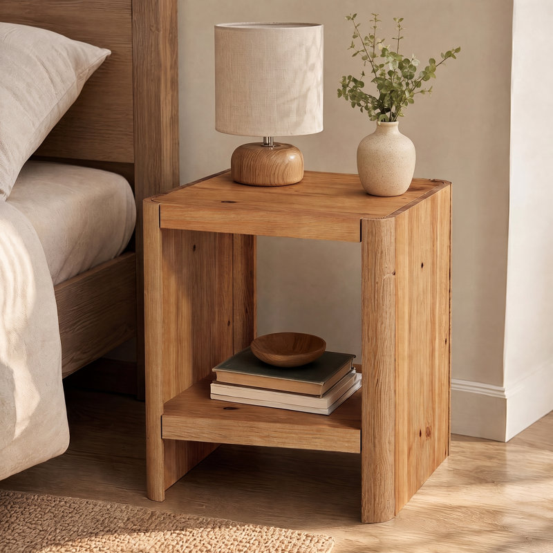 Table de bout en bois massif, table d'appoint carrée rustique à 2 niveaux