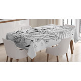 Ambesonne Compass Tablecloth, Giant Seashore All Over Compass In Exquisite Ornate Detailed Motifs Ocean Animal, Rectangular Table Cover For Dining Room Kitchen Decor, 52" X 70", Black White