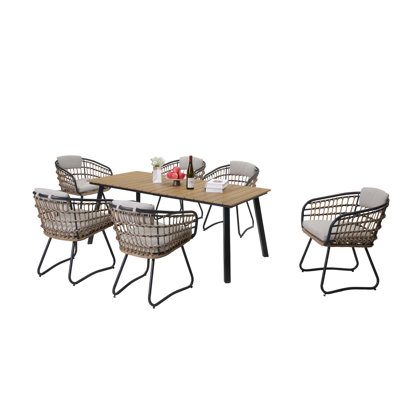 Ensemble repas 7 pièces en osier avec table en bois d'acacia